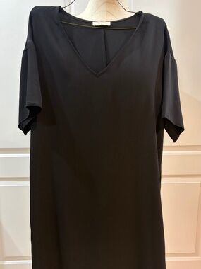 Babaton Aritzia Black Shift Dress Minimalist V-Neck Draped Sleeve Dress